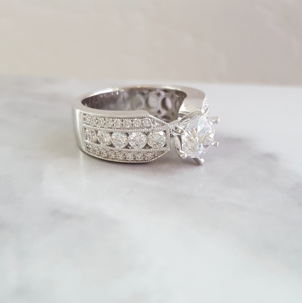 14K White Gold Triple Row Engagemnet Ring Semi-Mount