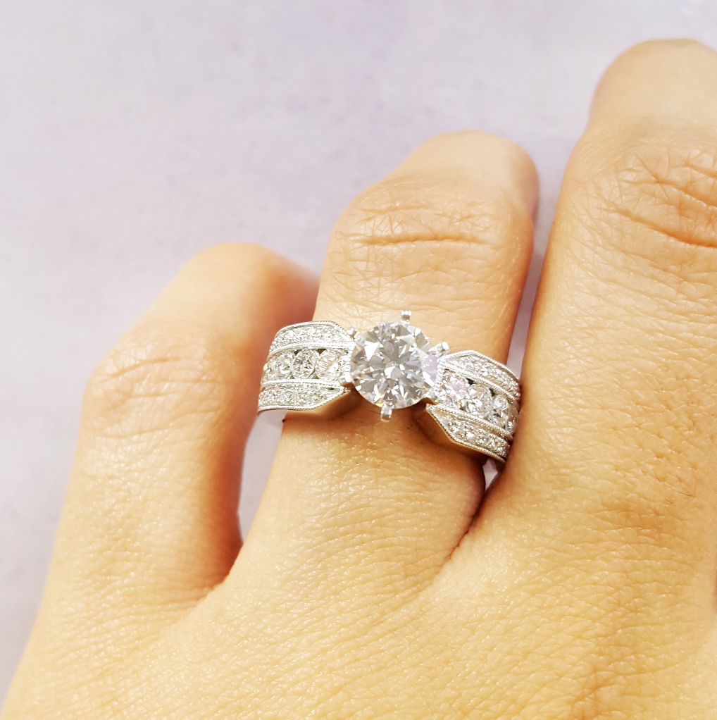 14K White Gold Triple Row Engagemnet Ring Semi-Mount
