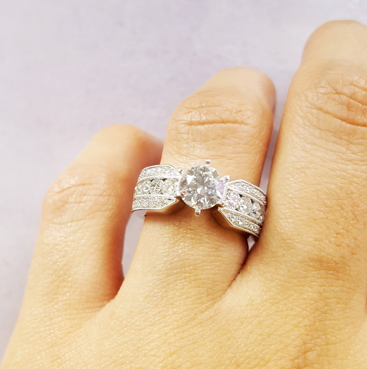 14K White Gold Triple Row Engagemnet Ring Semi-Mount