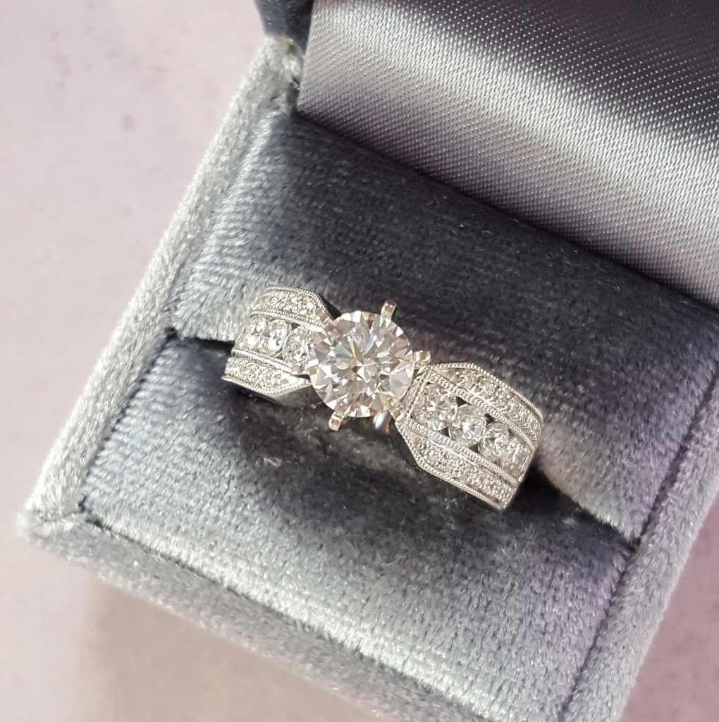 14K White Gold Triple Row Engagemnet Ring Semi-Mount