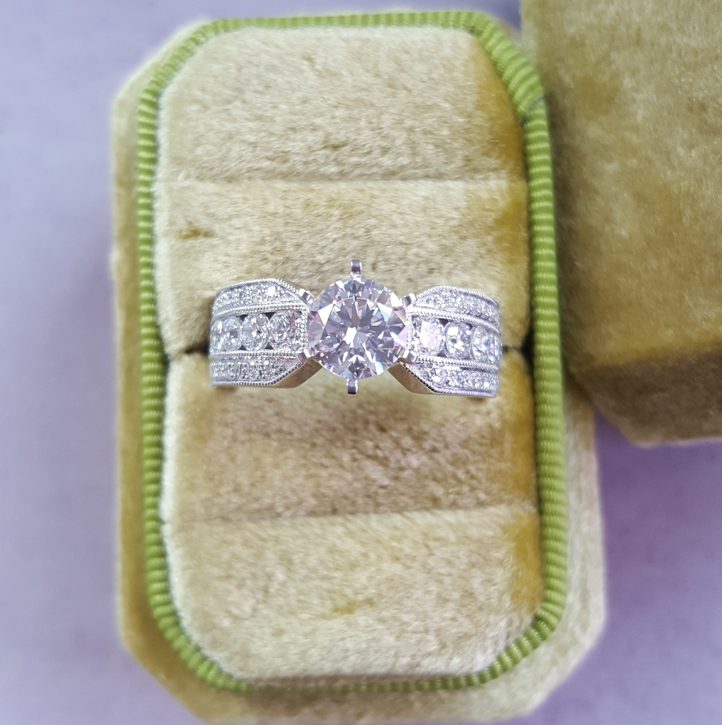 14K White Gold Triple Row Engagemnet Ring Semi-Mount