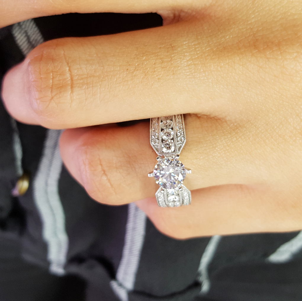 14K White Gold Triple Row Engagemnet Ring Semi-Mount