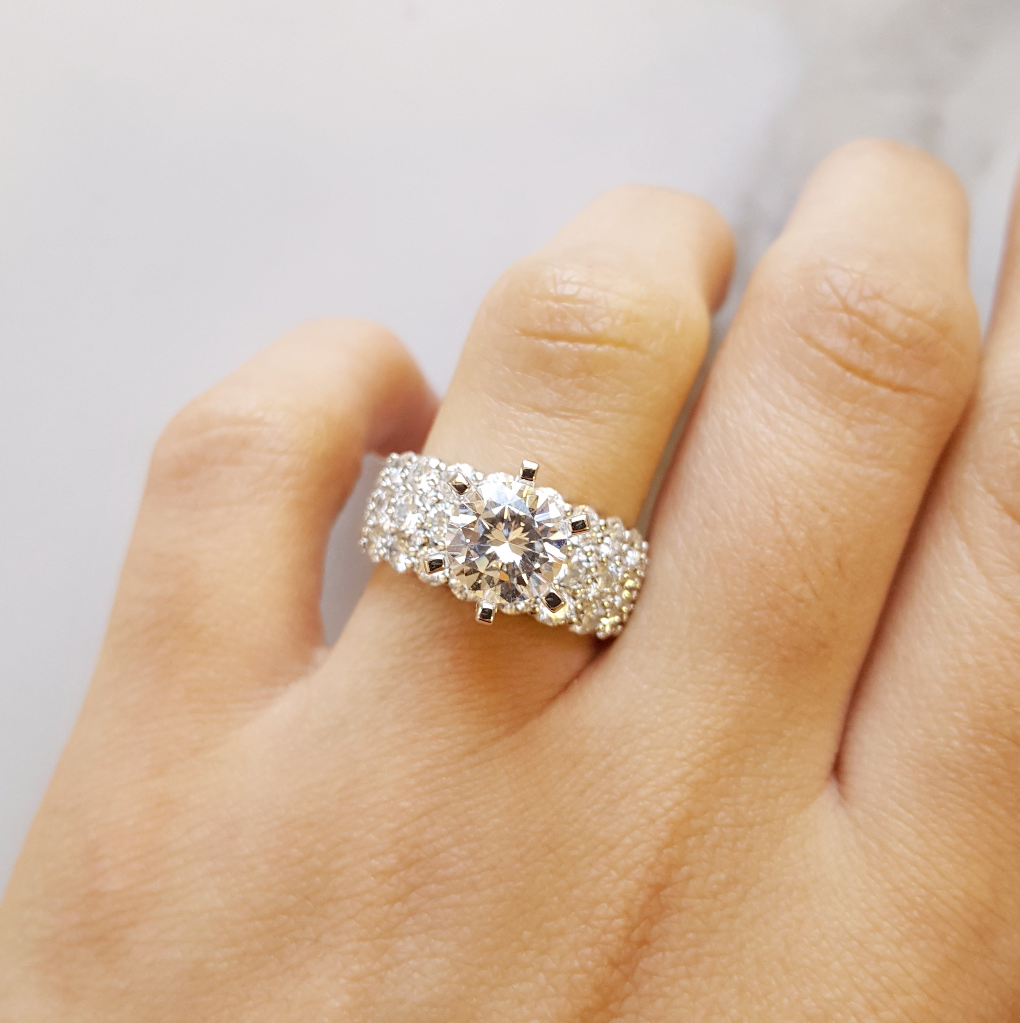 14K White Gold Bold Wie Band Diamond Engagement Ring Semi-Mount