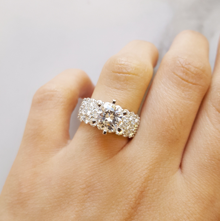 14K White Gold Bold Wie Band Diamond Engagement Ring Semi-Mount