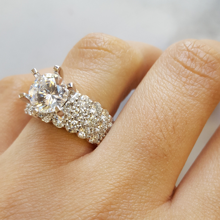 14K White Gold Bold Wie Band Diamond Engagement Ring Semi-Mount