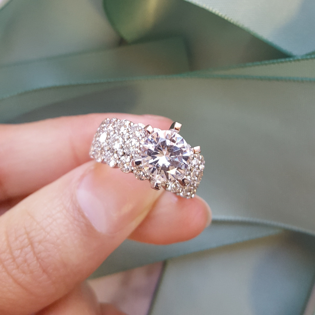 14K White Gold Bold Wie Band Diamond Engagement Ring Semi-Mount