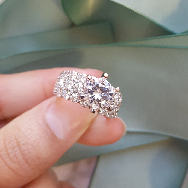 14K White Gold Bold Wie Band Diamond Engagement Ring Semi-Mount