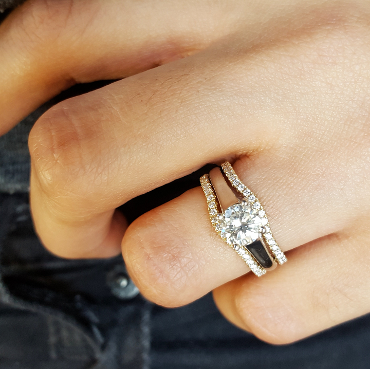 14K Yellow Gold Classic Curved Diamond Ring Jacket