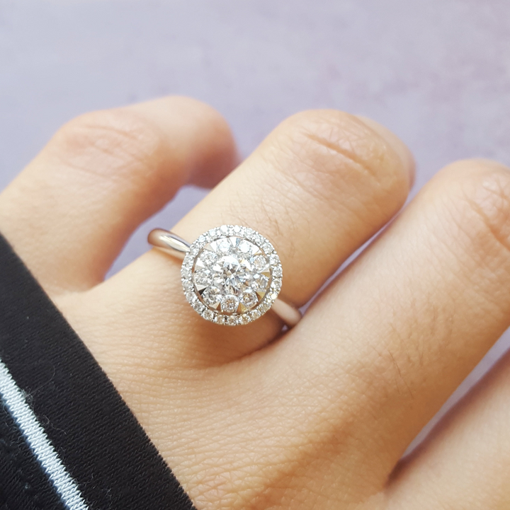 14K White Gold Halo Diamond Cluster Engagment Ring