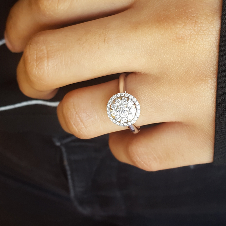 14K White Gold Halo Diamond Cluster Engagment Ring