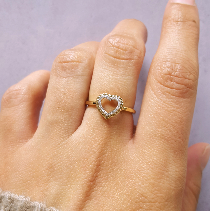 14K Yellow Gold Double the Love Open Heart Diamond Fashion Ring