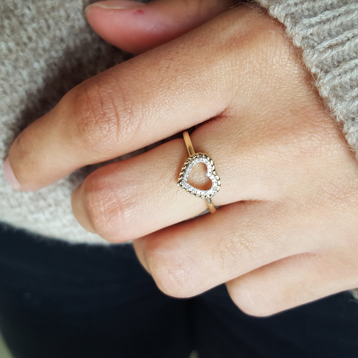 14K Yellow Gold Double the Love Open Heart Diamond Fashion Ring