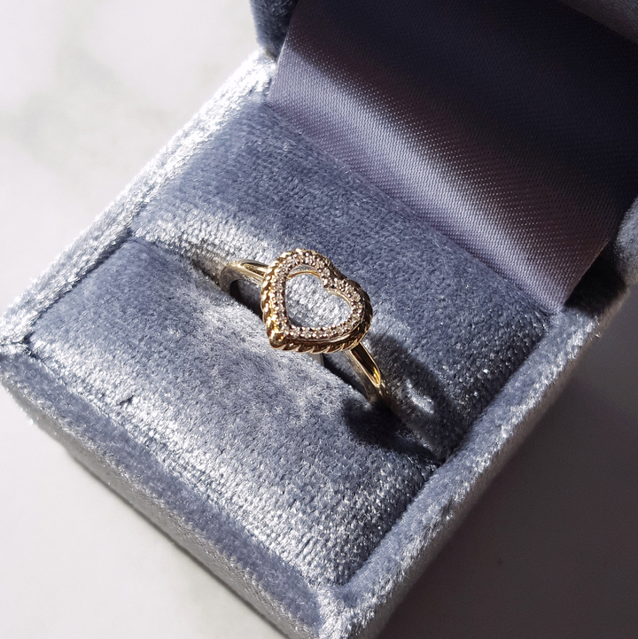 14K Yellow Gold Double the Love Open Heart Diamond Fashion Ring