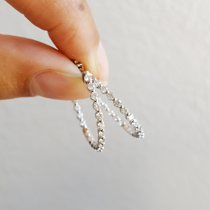 14K White Gold 1 Carat Diamond Essential Hoop Earrings