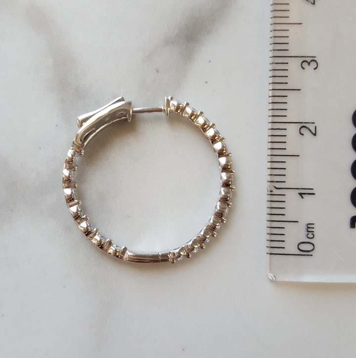 14K White Gold 1 Carat Diamond Essential Hoop Earrings