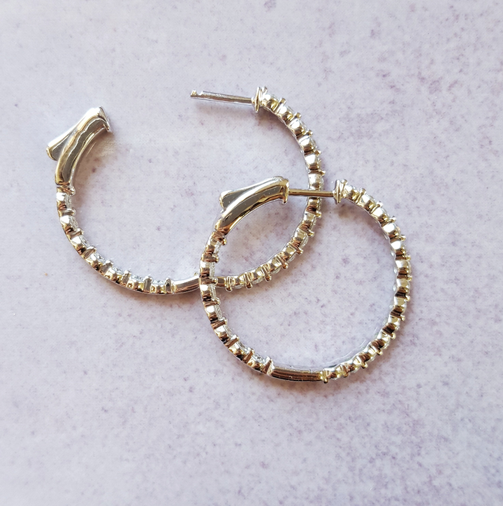 14K White Gold 1 Carat Diamond Essential Hoop Earrings