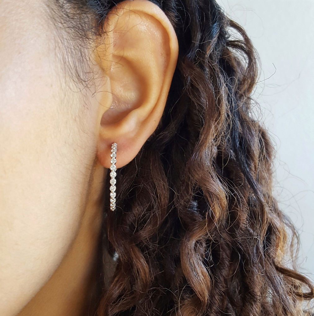 14K White Gold 1 Carat Diamond Essential Hoop Earrings