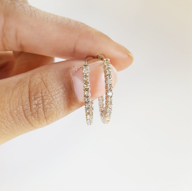 1 Carat Diamond 14K White Gold Inside Out Oval Hoop Earrings
