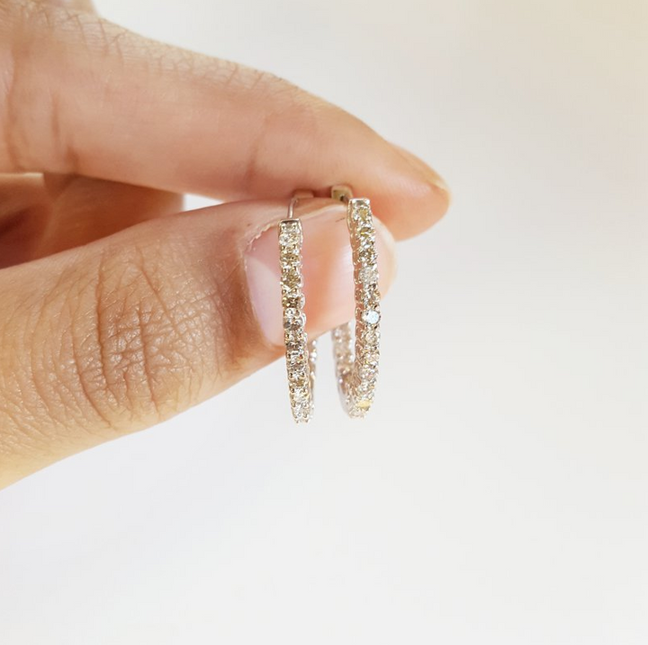 1 Carat Diamond 14K White Gold Inside Out Oval Hoop Earrings