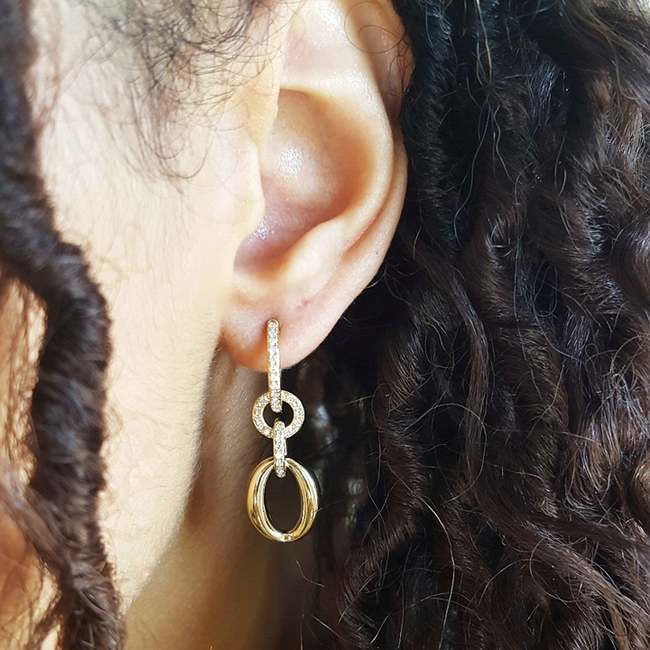 14K Yellow Gold Open Loop Drop Dangle Diamond Earrings