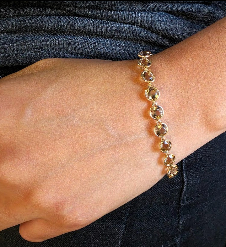 American Gem Collection #335 "Smoke Show" Colorado Smokey Quartz 14K Yellow Gold Tennis Bracelet