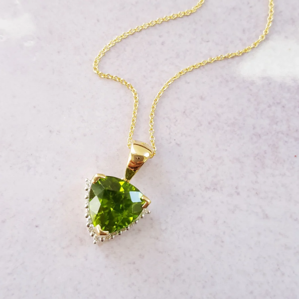 14K Yellow Gold Arizona Peridot Trillion and Diamond
