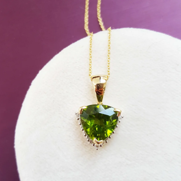 14K Yellow Gold Arizona Peridot Trillion and Diamond