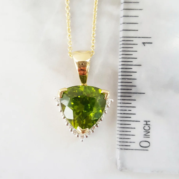 14K Yellow Gold Arizona Peridot Trillion and Diamond