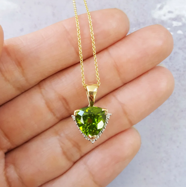 14K Yellow Gold Arizona Peridot Trillion and Diamond