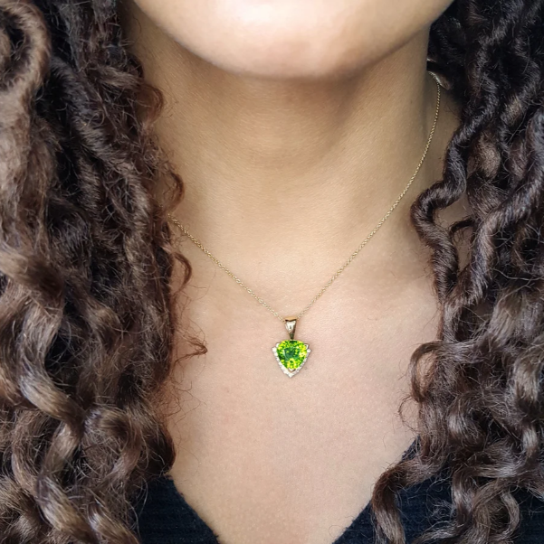 14K Yellow Gold Arizona Peridot Trillion and Diamond
