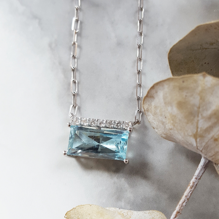American Gem Collection #267 "Electric Dream" Colorado Aquamarine 14K White Gold Necklace