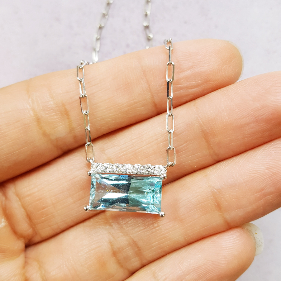 American Gem Collection #267 "Electric Dream" Colorado Aquamarine 14K White Gold Necklace