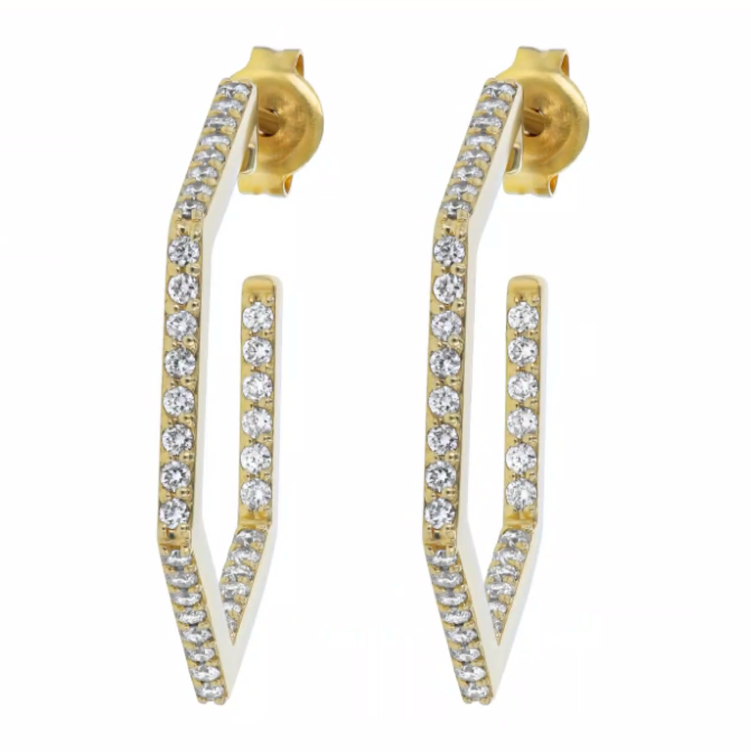 14K Yellow Gold Diamond Hexagon Hoop Earrings