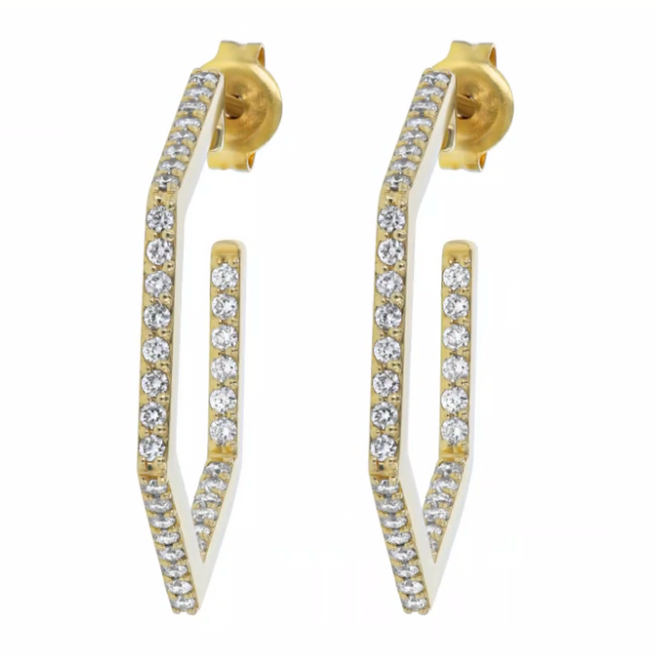 14K Yellow Gold Diamond Hexagon Hoop Earrings