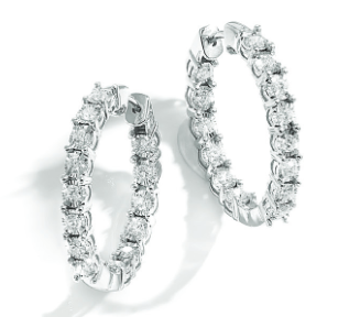 14K White Gold 1 Carat Diamond Inside Out Illusion Set Hoop Earrings