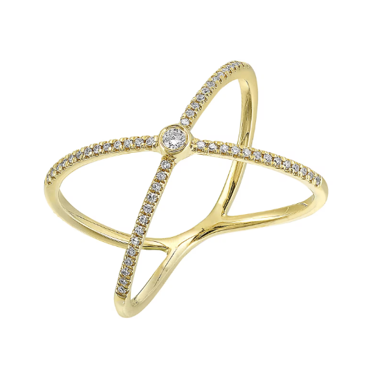 14K Yellow Gold Criss-Cross Diamond Fashion Ring