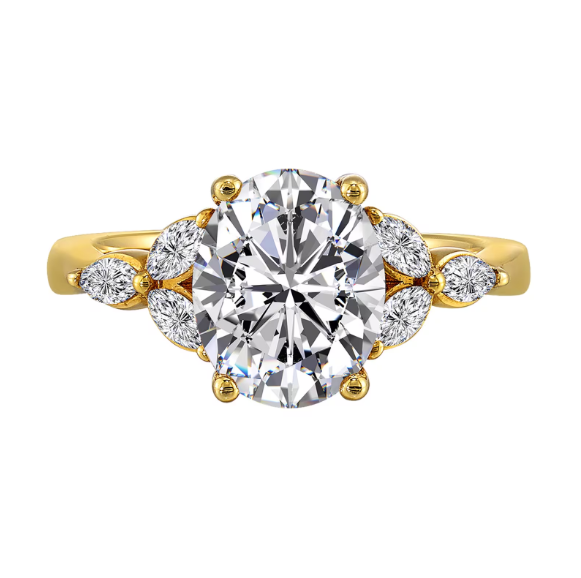14K Yellow Gold Diamond Leaf-Inspired Semi-Mount Ring