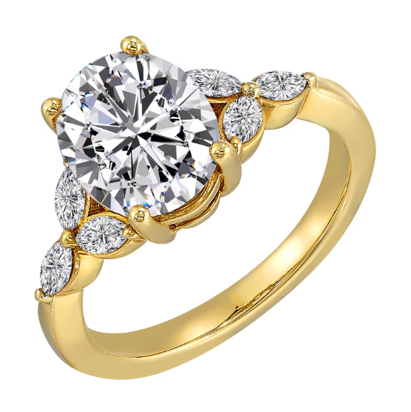 14K Yellow Gold Diamond Leaf-Inspired Semi-Mount Ring