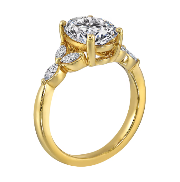 14K Yellow Gold Diamond Leaf-Inspired Semi-Mount Ring