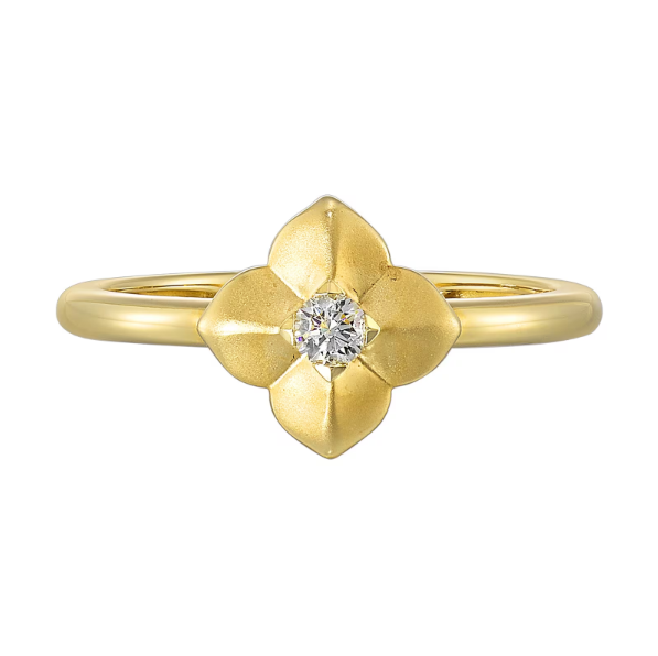 14K Yellow Gold Satin Finish Clover Diamond Ring