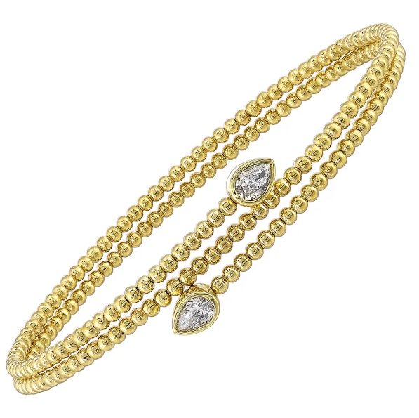14K Yellow Gold Pear-Cut Diamond Bead-Style Wrap Bangle