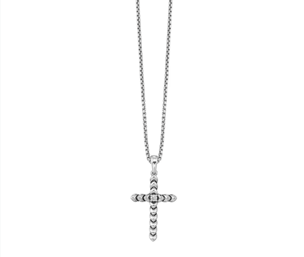 Sterling Silver Diamond Rope Cross Necklace