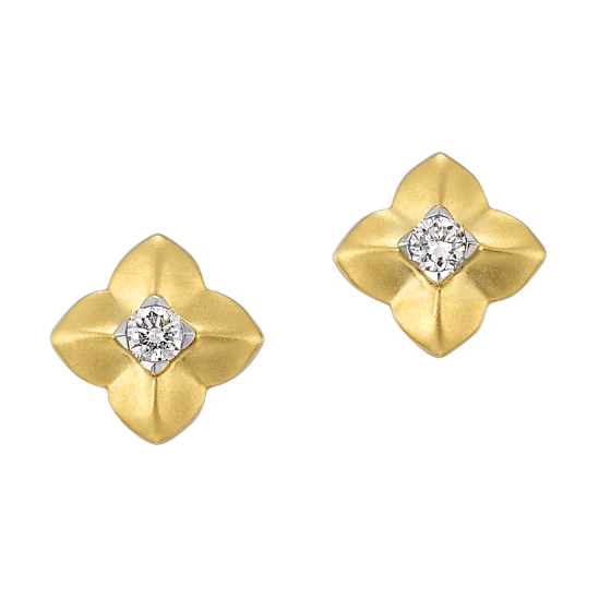 14K Yellow Gold Diamond Clover Stud Earrings