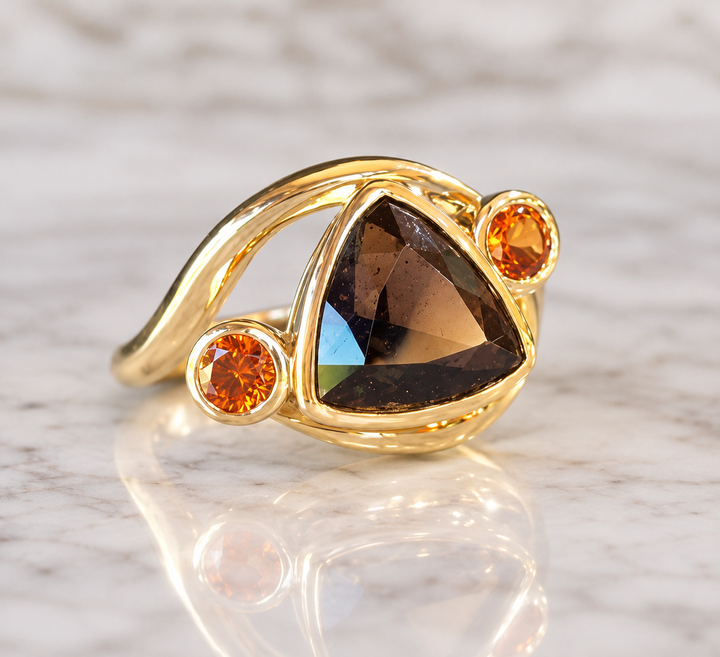 American Gem Collection #332 "Wish Keeper" Arizona Saffordite and Spessartite Garnet 14K Yellow Gold Ring