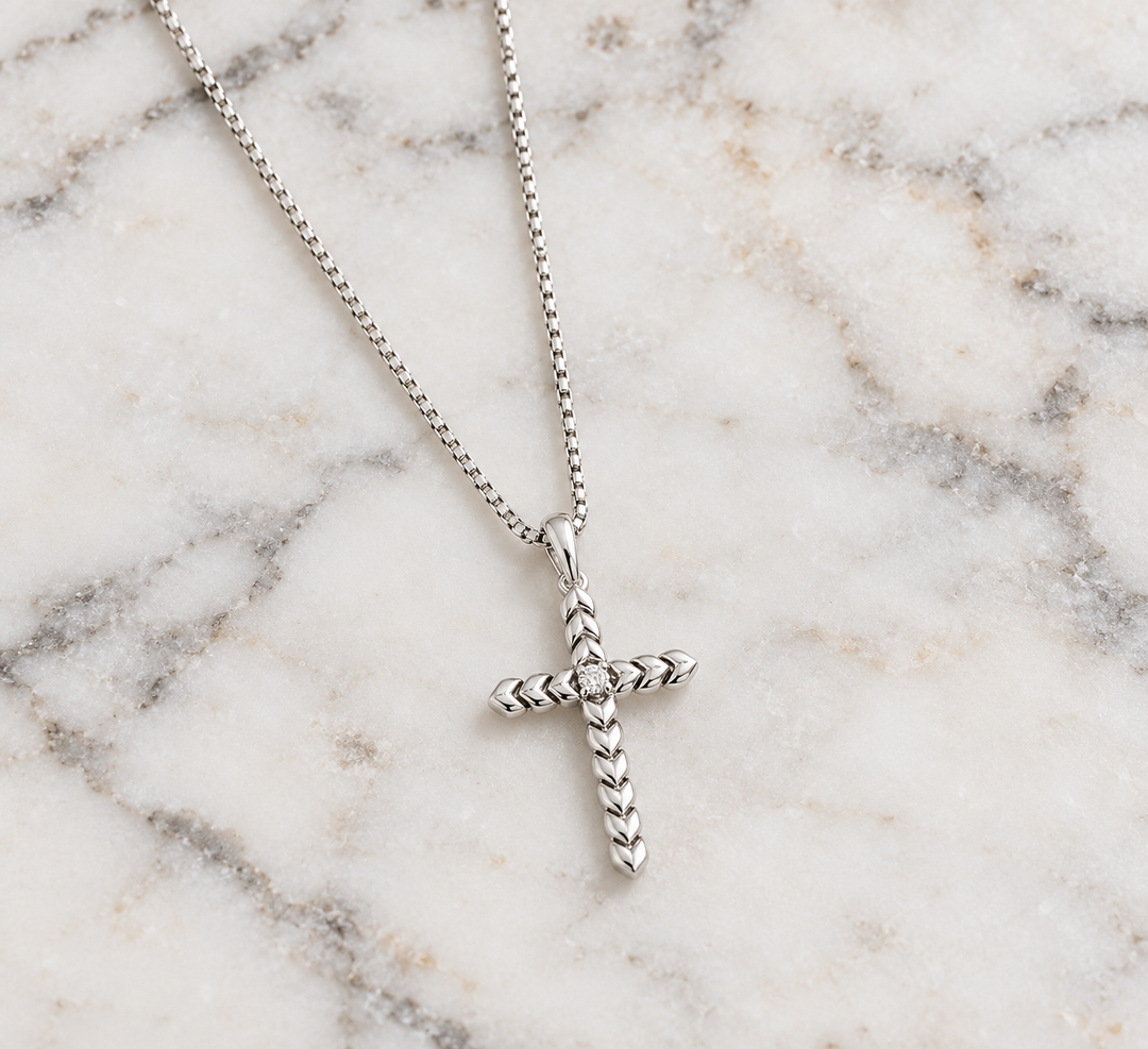 Sterling Silver Diamond Rope Cross Necklace