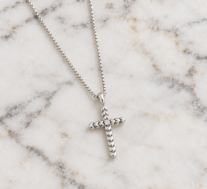 Sterling Silver Diamond Rope Cross Necklace