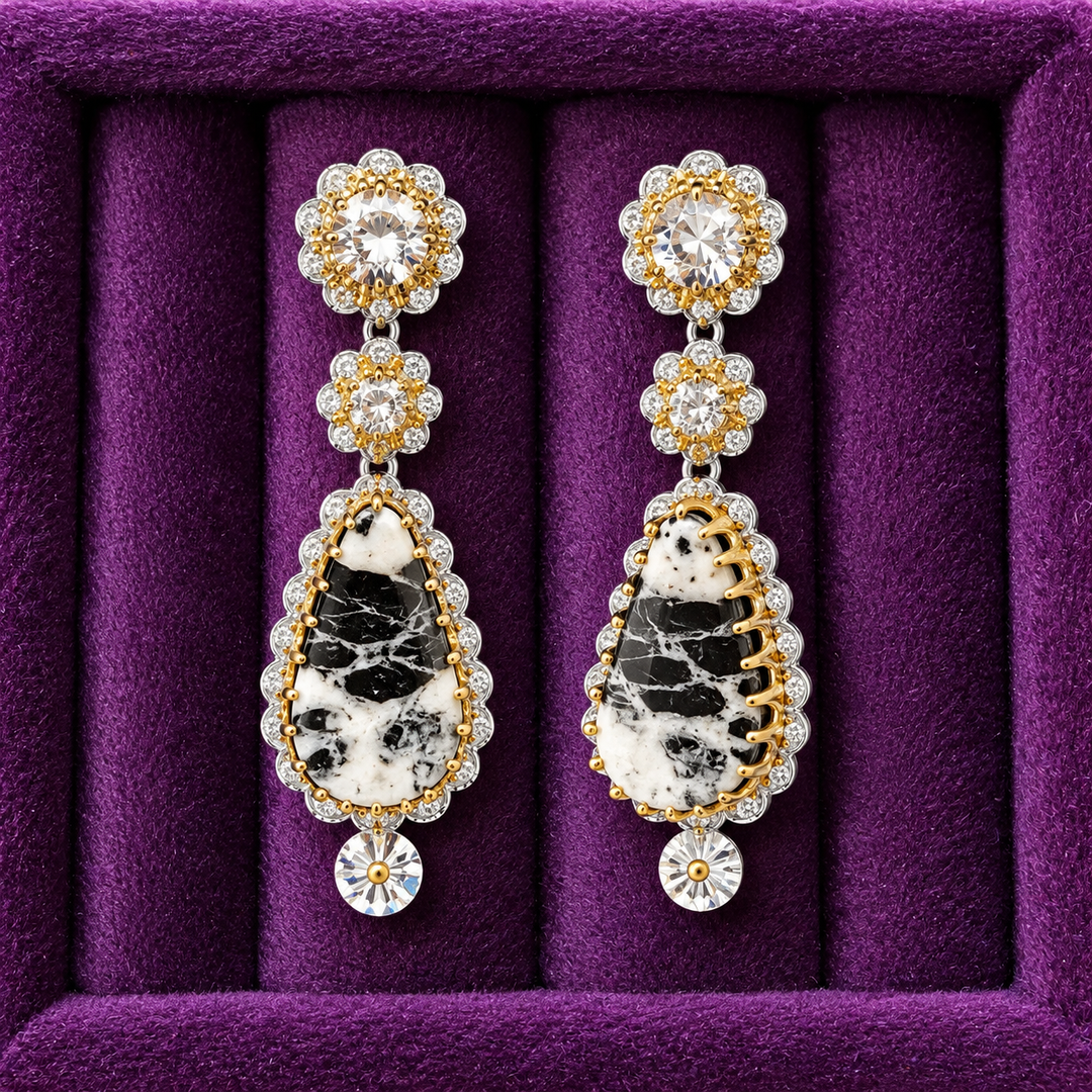 American Gem Collection #325 "Outlaw Ice" Nevada White Buffalo Sterling Silver Earrings