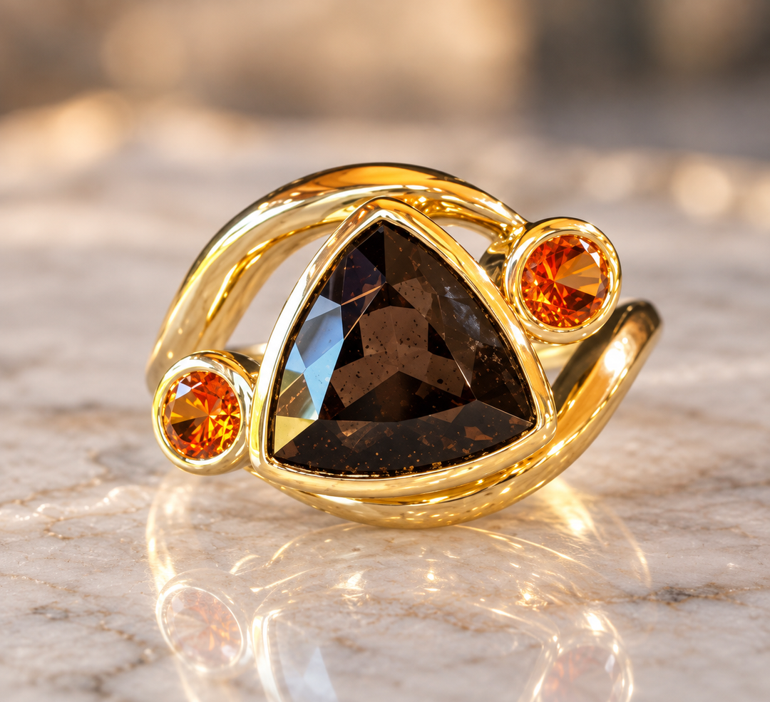American Gem Collection #332 "Wish Keeper" Arizona Saffordite and Spessartite Garnet 14K Yellow Gold Ring
