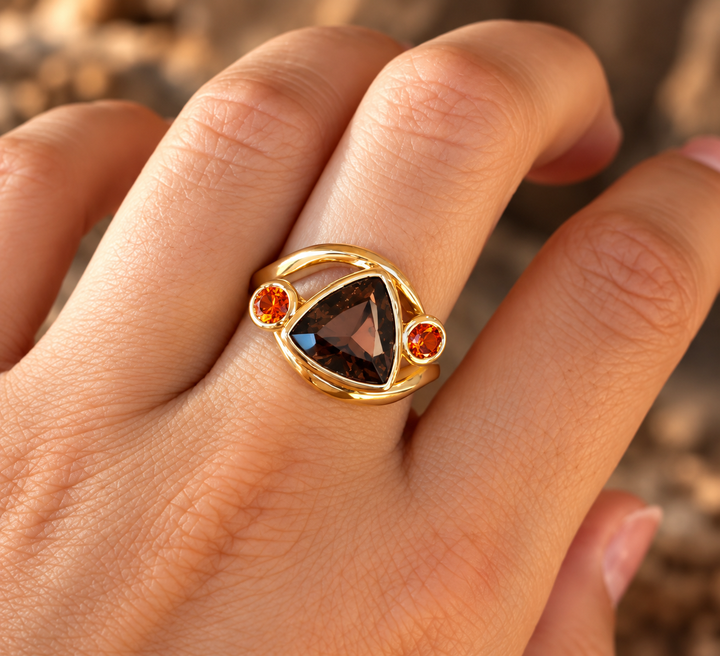 American Gem Collection #332 "Wish Keeper" Arizona Saffordite and Spessartite Garnet 14K Yellow Gold Ring
