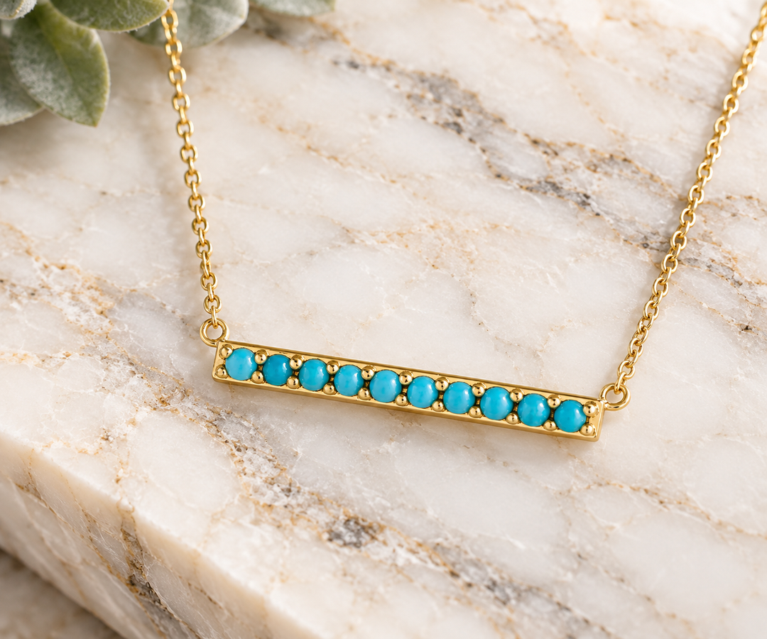 14K Yellow Gold Turquoise Bar Necklace